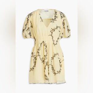 GANNI Floral-print plissé-georgette mini dress